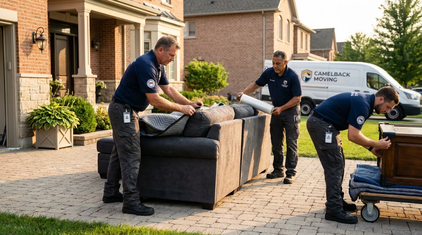 Large estate moving crew wrapping furniture in San Leandro, CA