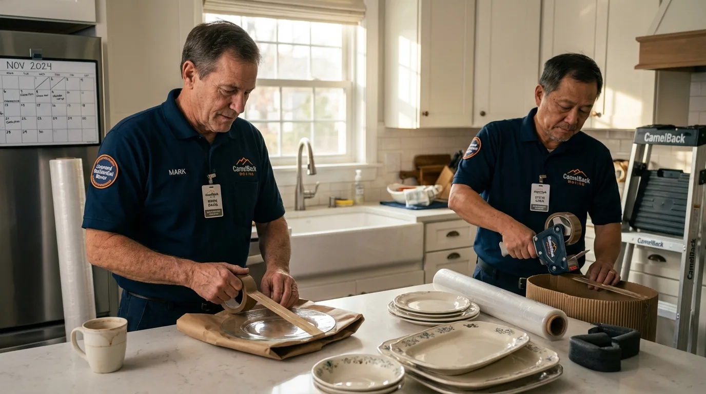 Professional crew packing kitchen dishware in San Leandro, CA